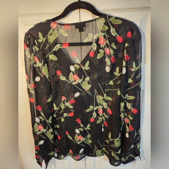 East 5th Black Sheer Blouse with Red Floral Design - Picture 4 of 4